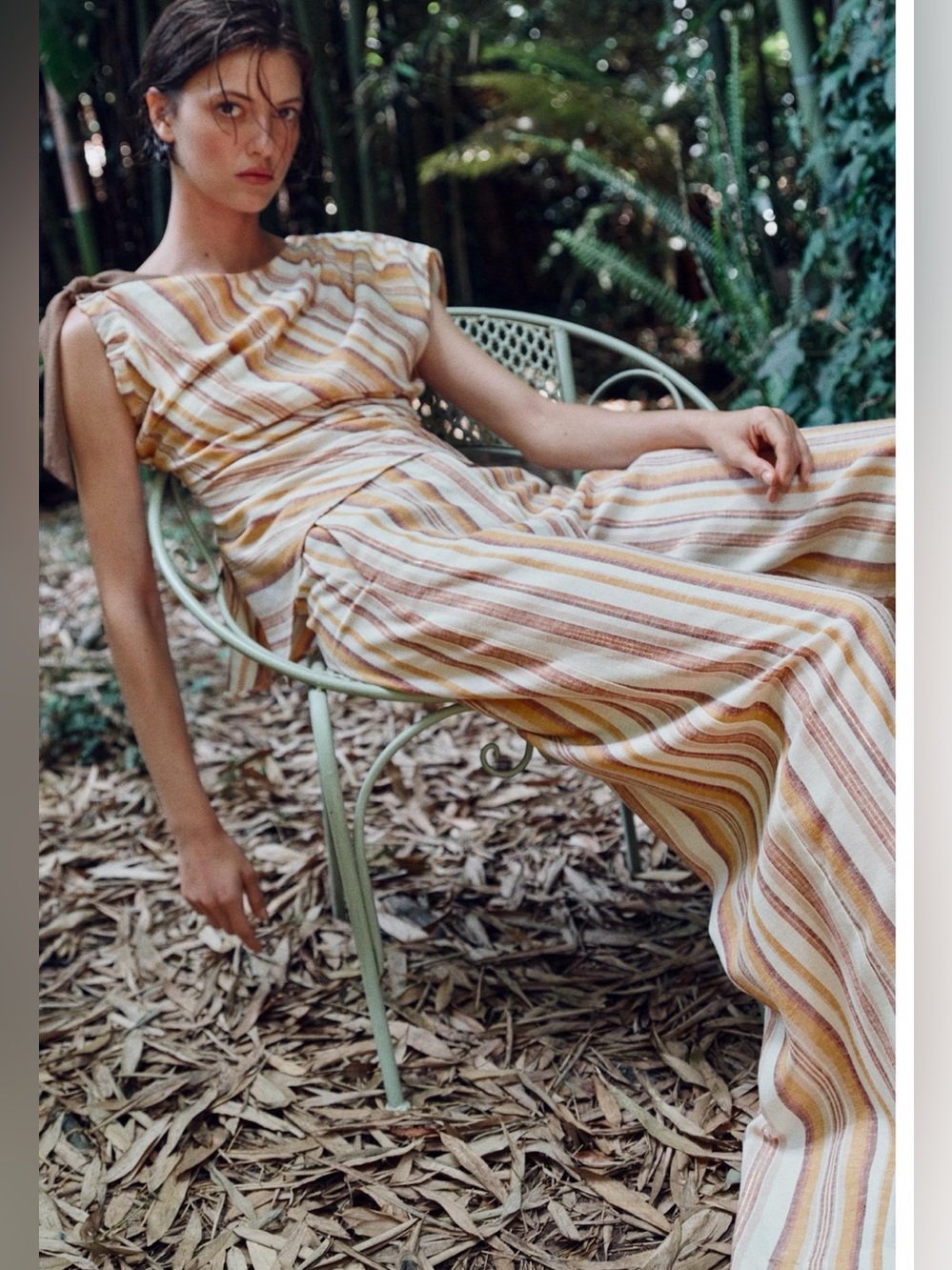 Zara Set! Striped Tie-Shoulder Linen Blend Pants and Top Set, size S. Like new.